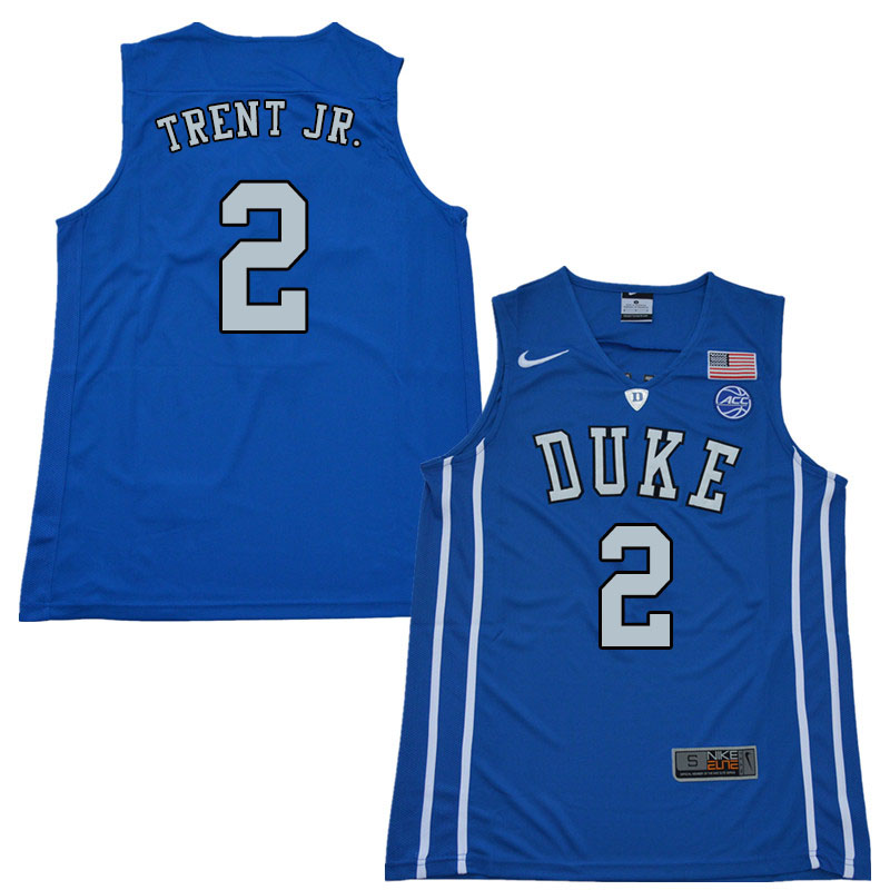 2018 Men #2 Gary Trent Jr. Duke Blue Devils College Basketball Jerseys Sale-Blue